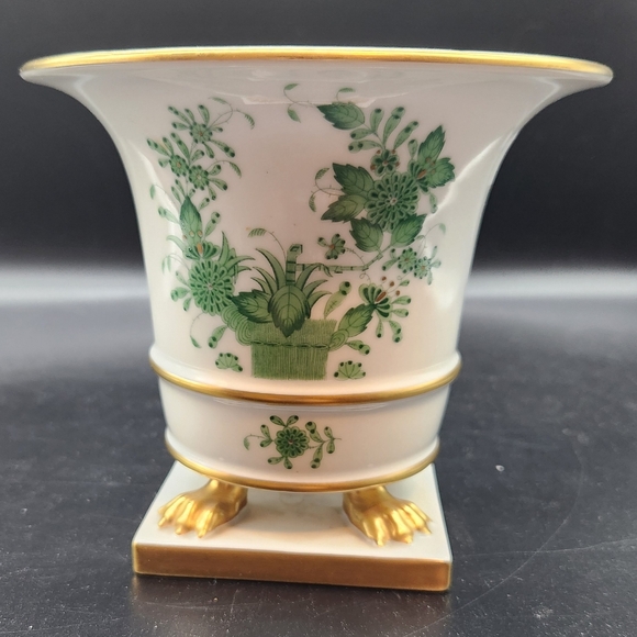 Vintage Herend Porcelain Empire Vase/Planter W/Lion Feet Gold Trim & Feet 5
